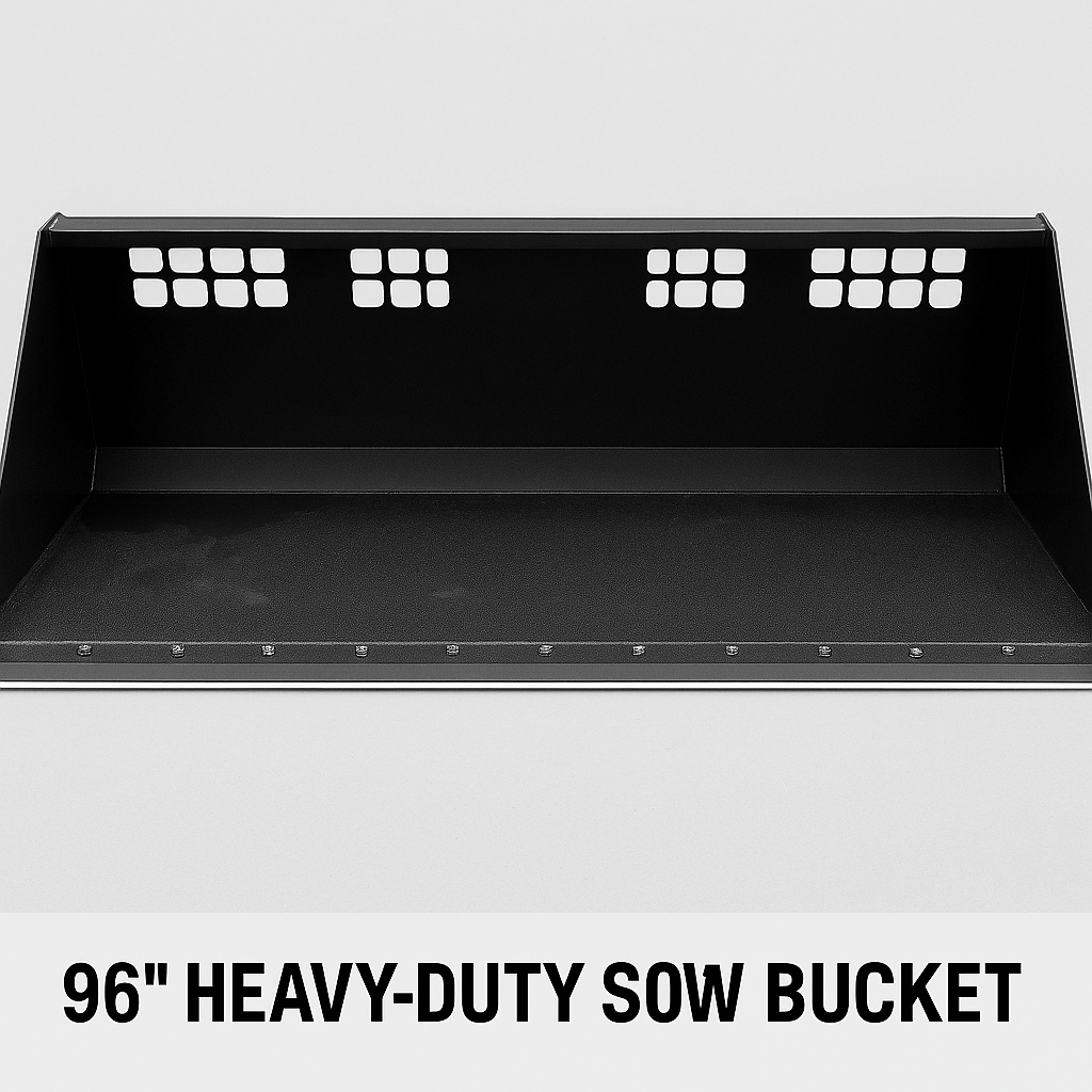 wide skid steer snow and mulch bucket with cutting edge
