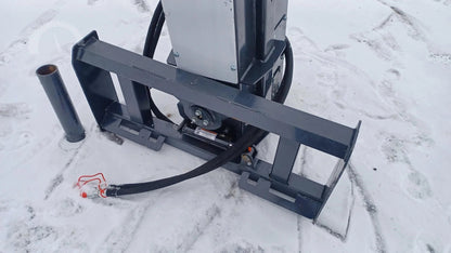 CPD1284H Skid Steer Post Driver mounted on skid steer

Side view of Quick Sledge hydraulic post driver on worksite

Self-contained fence post driver close-up with universal mount

Post driver driving steel post into ground on rocky terrain

Compact skid steer post driver for fencing and landscaping