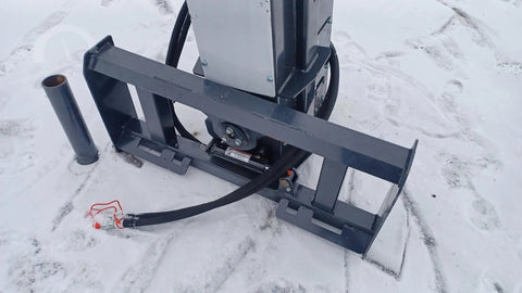CPD1284H Skid Steer Post Driver mounted on skid steer

Side view of Quick Sledge hydraulic post driver on worksite

Self-contained fence post driver close-up with universal mount

Post driver driving steel post into ground on rocky terrain

Compact skid steer post driver for fencing and landscaping