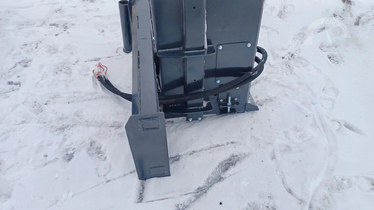 CPD1284H Skid Steer Post Driver mounted on skid steer

Side view of Quick Sledge hydraulic post driver on worksite

Self-contained fence post driver close-up with universal mount

Post driver driving steel post into ground on rocky terrain

Compact skid steer post driver for fencing and landscaping