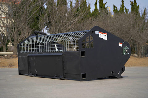 Skid steer rock screening bucket with 3.5-inch tine spacing
Bucket in use on a construction site
Top view of screening grid and rock separation
Side profile of mounted picker bucket
Black and gray job site rock screening attachment
