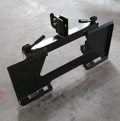 Skid Steer to 3-Point Hitch Adapter – Front View

Quick Attach Adapter Mounted on Loader

Universal 3-Point Adapter Frame – Side Angle

Heavy-Duty Steel Hitch Adapter – Rear View

