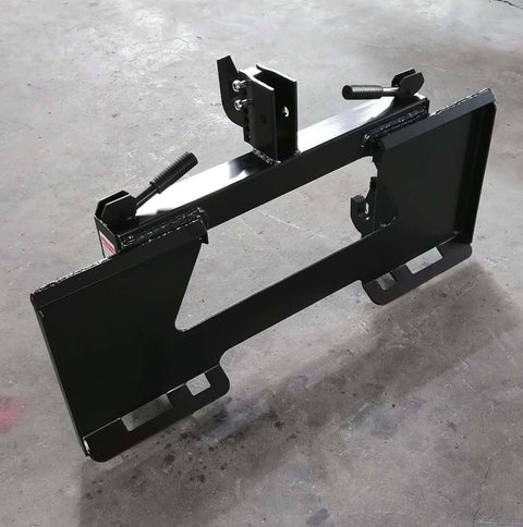 Skid Steer to 3-Point Hitch Adapter – Front View

Quick Attach Adapter Mounted on Loader

Universal 3-Point Adapter Frame – Side Angle

Heavy-Duty Steel Hitch Adapter – Rear View

