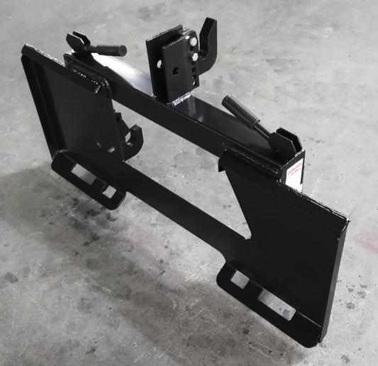 Skid steer to tractor 3-point hitch adapter - universal quick attach
Category 1 quick hitch plate for skid steer loaders
Black heavy-duty quick tach adapter for skid steer to tractor hitch