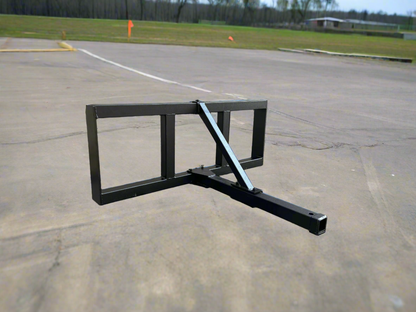 Skid steer trailer hitch attachment – front angled view
Hitch receiver close-up – Model 55763
Rear view of universal skid steer hitch
Trailer hitch mounted on skid steer
