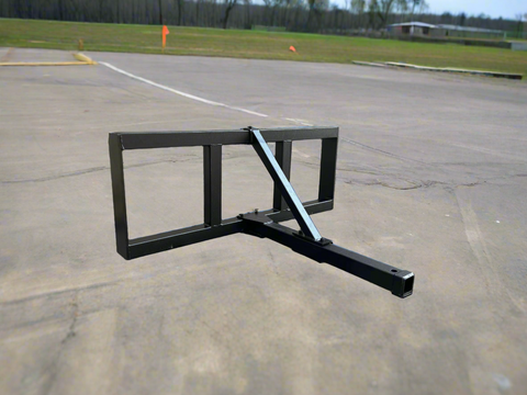 Skid steer trailer hitch attachment – front angled view
Hitch receiver close-up – Model 55763
Rear view of universal skid steer hitch
Trailer hitch mounted on skid steer