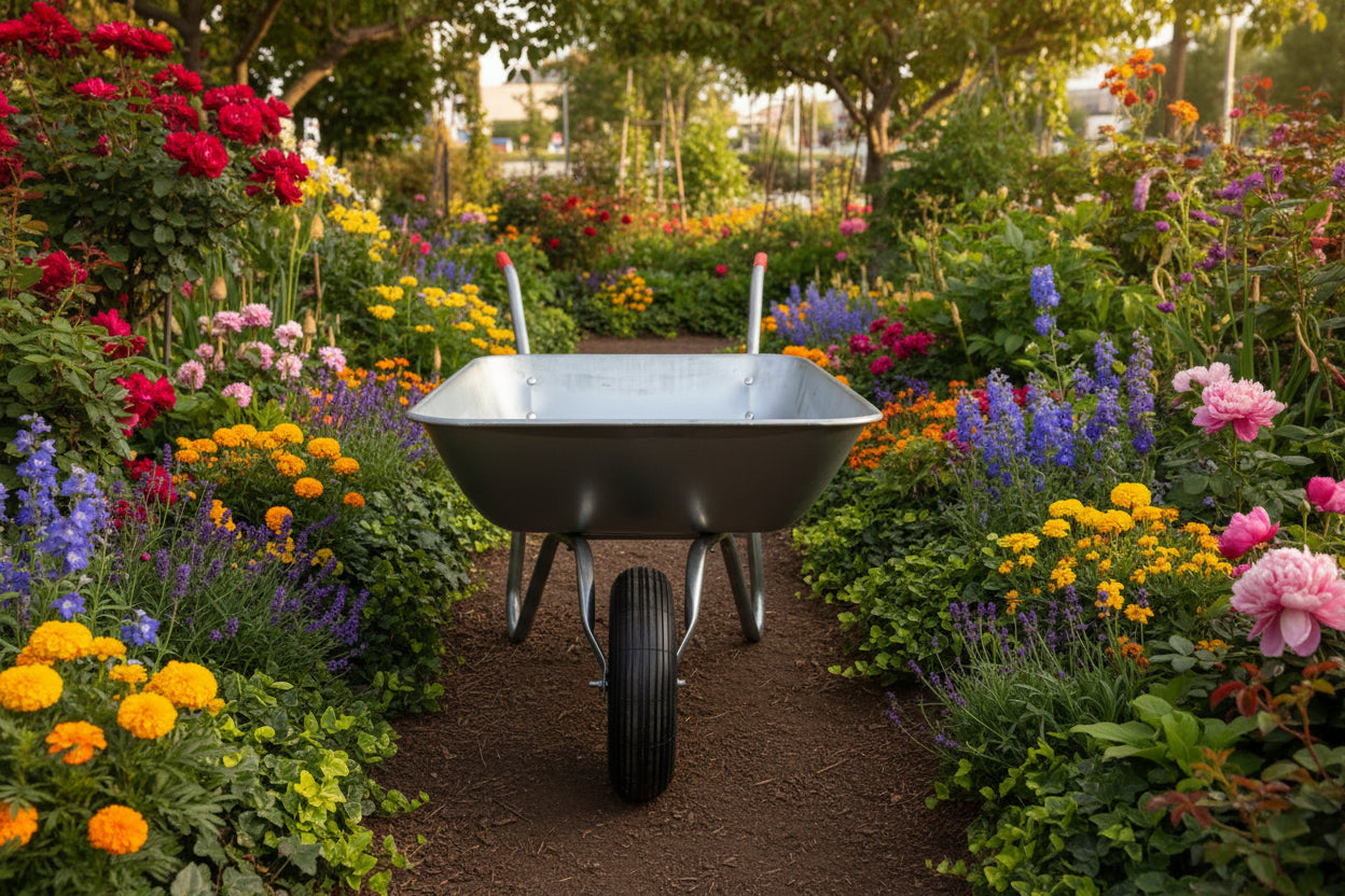 New Small Galvanized Wheelbarrow – Durable 62L Capacity with Smooth Ball - Bearing Tire SWBG - with | Sold by Uncle Wiener's Wholesale