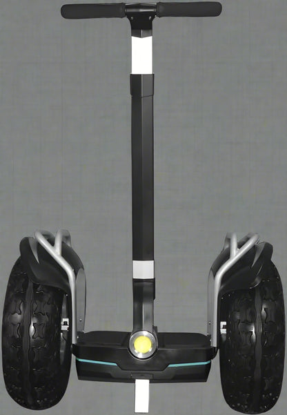 Off-road self-balancing transporter with 19” tires - front view

Side angle of electric Segway-style smart transporter

Smart mobility scooter for outdoor terrain

All-terrain electric transporter with LED headlights and handlebar bag