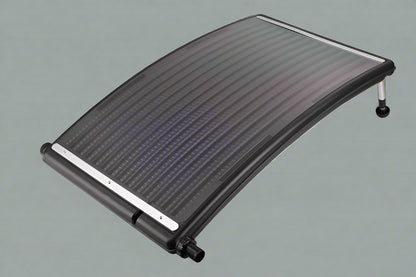 Curved Solar Pool Heater for Above Ground Pools – side view

Solar heater panel with hose attachments and fittings

Top-down view of solar pool heater setup

Intex-compatible solar pool heating system

Solar panel for pool heating with accessories included