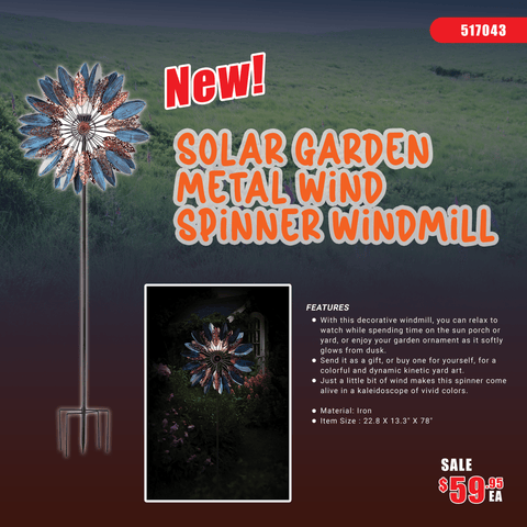 NEW Solar Garden Metal Wind Spinner Windmill 517043 – Colorful Kinetic Yard Art - with | Sold by Uncle Wiener's Wholesale