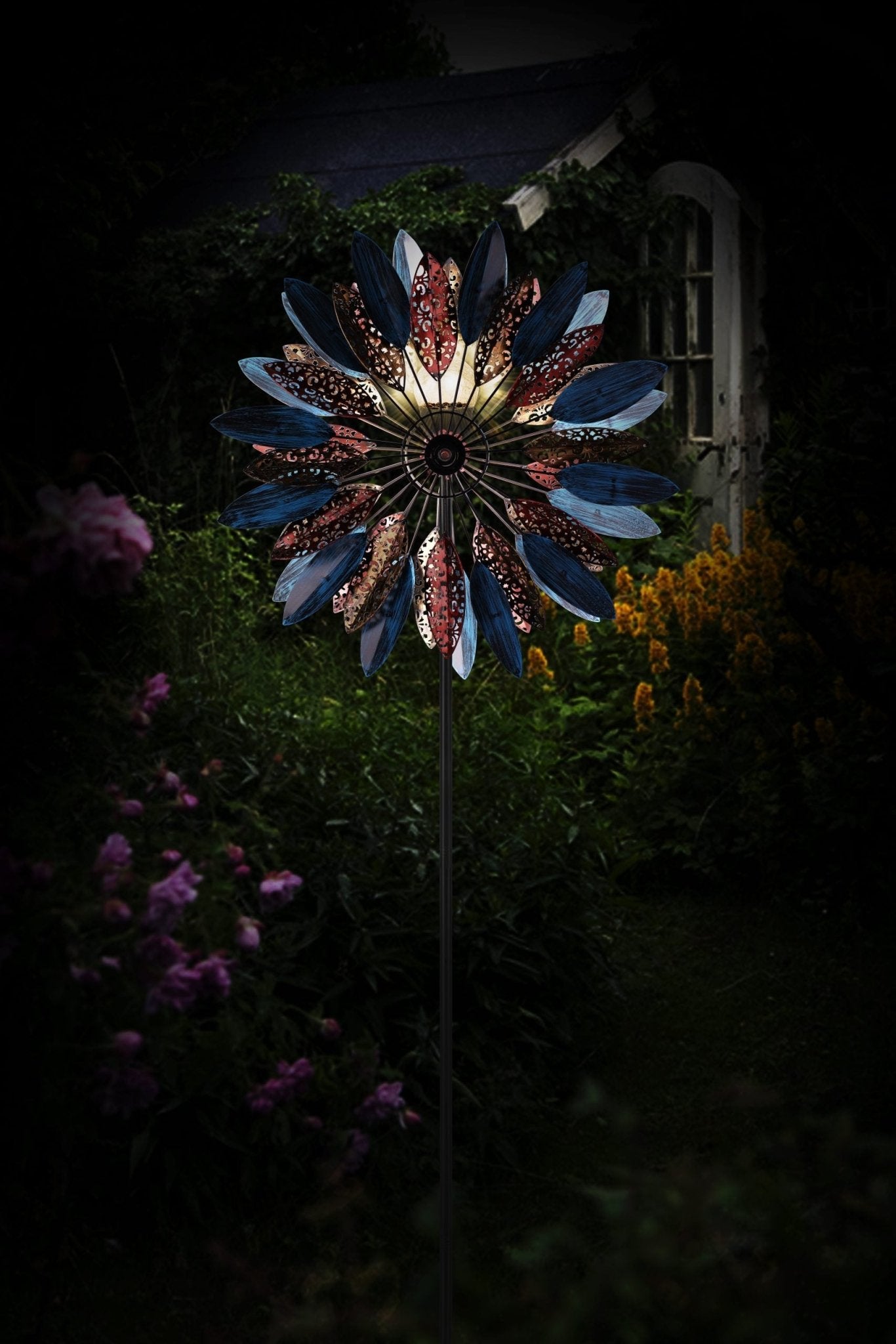NEW Solar Garden Metal Wind Spinner Windmill 517043 – Colorful Kinetic Yard Art - with | Sold by Uncle Wiener's Wholesale