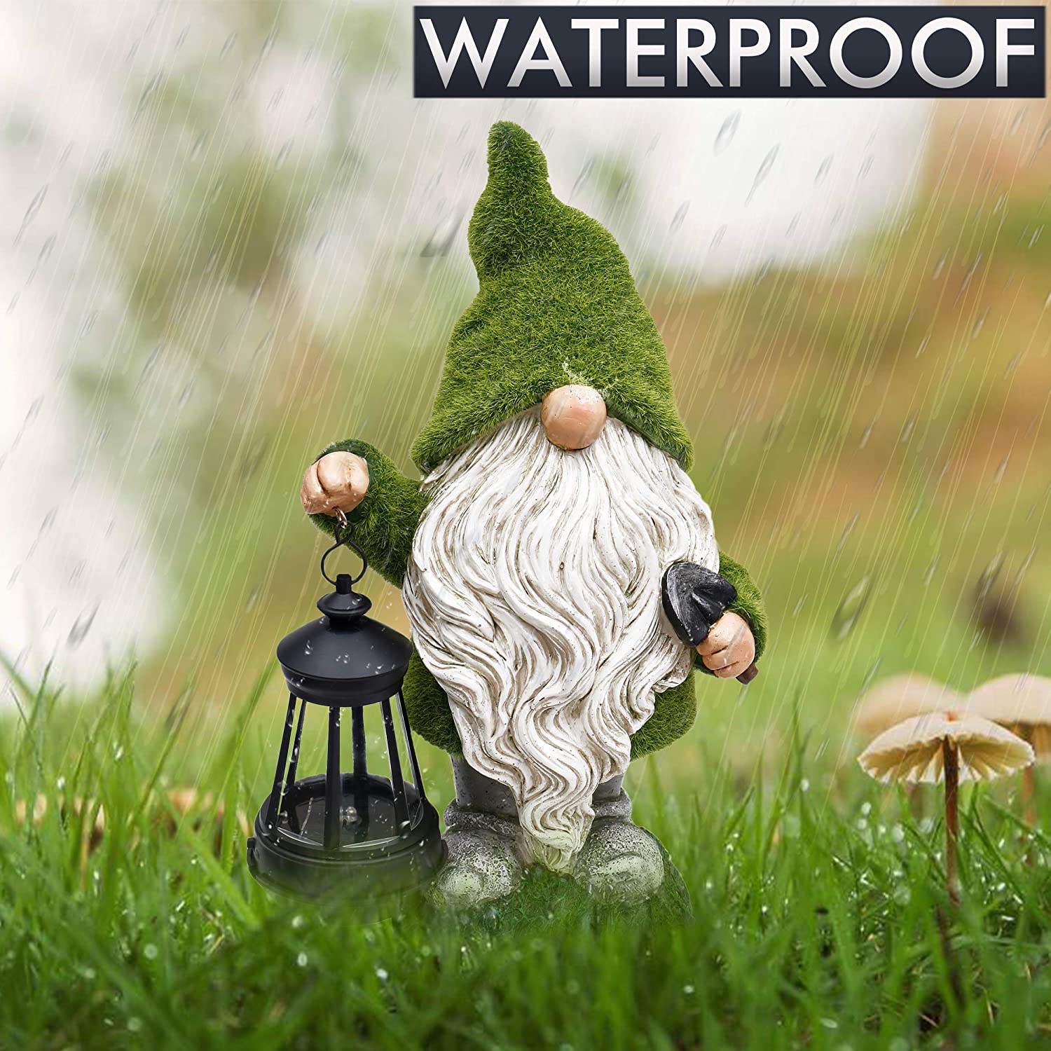 NEW Solar LED Flocked Garden Gnome Statue Outdoor 1117GN – Handcrafted Resin Lawn Decor - with | Sold by Uncle Wiener's Wholesale
