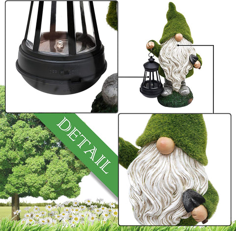 NEW Solar LED Flocked Garden Gnome Statue Outdoor 1117GN – Handcrafted Resin Lawn Decor - with | Sold by Uncle Wiener's Wholesale