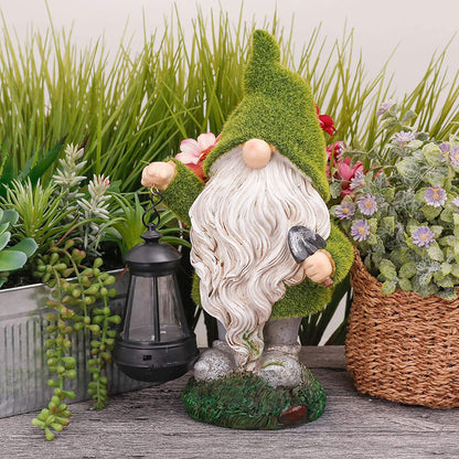 NEW Solar LED Flocked Garden Gnome Statue Outdoor 1117GN – Handcrafted Resin Lawn Decor - with | Sold by Uncle Wiener's Wholesale