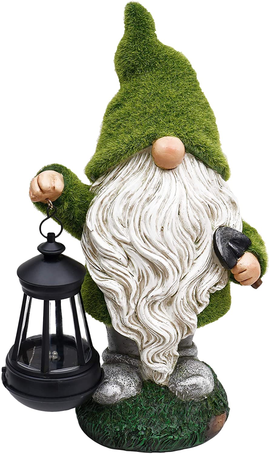 NEW Solar LED Flocked Garden Gnome Statue Outdoor 1117GN – Handcrafted Resin Lawn Decor - with | Sold by Uncle Wiener's Wholesale