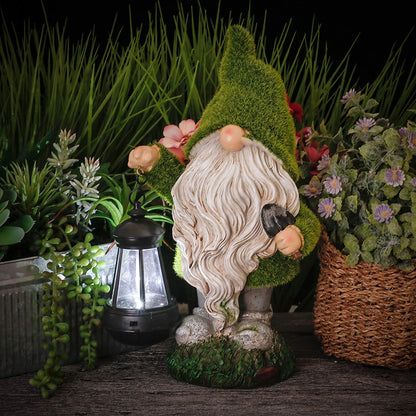 NEW Solar LED Flocked Garden Gnome Statue Outdoor 1117GN – Handcrafted Resin Lawn Decor - with | Sold by Uncle Wiener's Wholesale