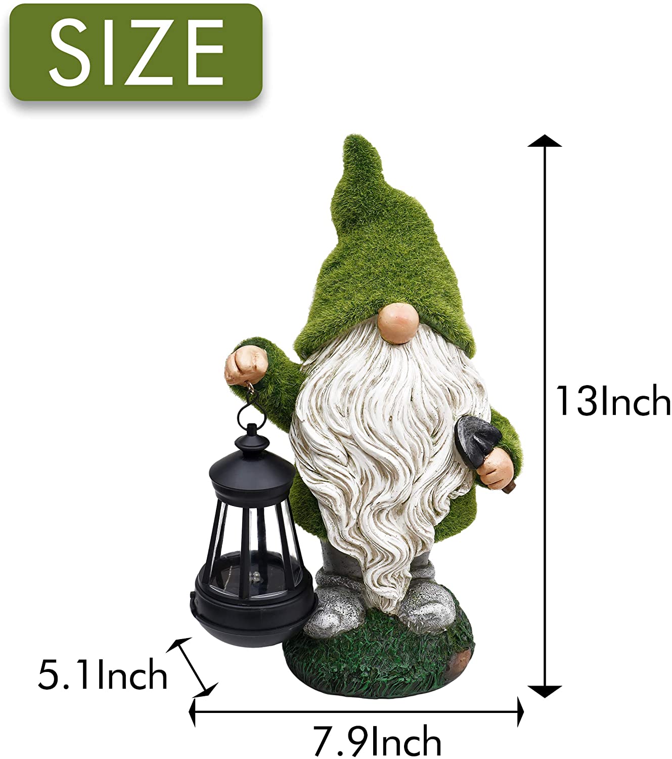 NEW Solar LED Flocked Garden Gnome Statue Outdoor 1117GN – Handcrafted Resin Lawn Decor - with | Sold by Uncle Wiener's Wholesale