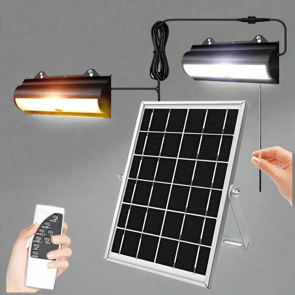 Wall Mount solar LED shed light with panel and cord switcha
High Bay solar motion light for off-grid garage lighting
Full kit for dual solar LED shed light set with remote
Motion-activated solar barn light with mounting hardware
Solar-powered dual head LED light for shed or workshop