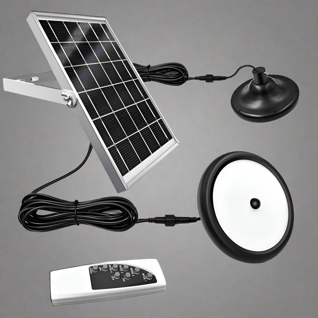 Wall Mount solar LED shed light with panel and cord switcha
High Bay solar motion light for off-grid garage lighting
Full kit for dual solar LED shed light set with remote
Motion-activated solar barn light with mounting hardware
Solar-powered dual head LED light for shed or workshop