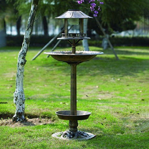 Solar-powered bird bath with flower planter base in the garden

Green freestanding resin birdbath with solar light

Dual-tier outdoor bird bath and planter combo

Eco-friendly garden birdbath with solar LED

Weather-resistant plastic resin solar bird bath S1260S