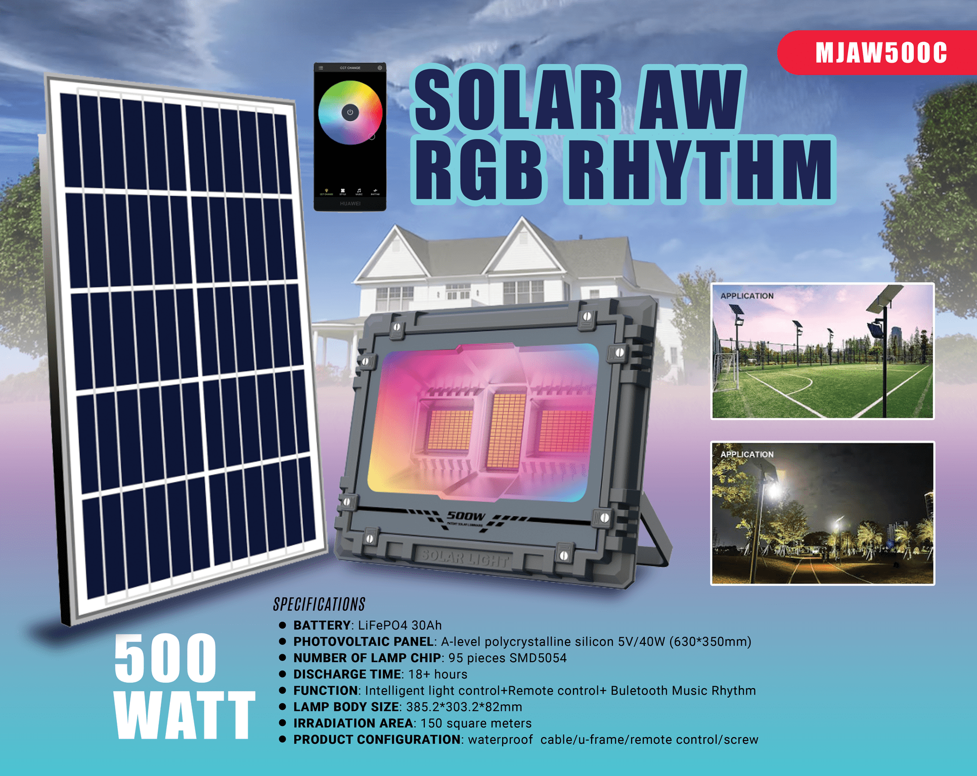 New Solar RGB Rhythm LED Remote Bluetooth Light – MJAW Series - with 500 Watt | Sold by Uncle Wiener's Wholesale