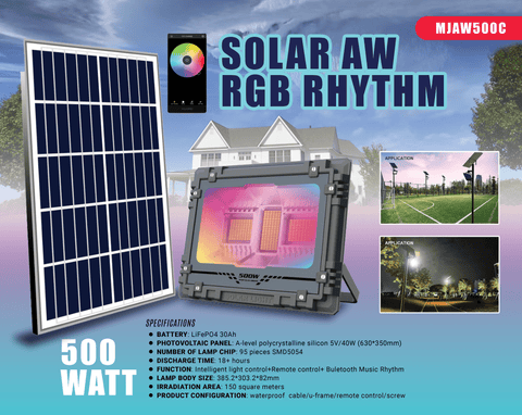 New Solar RGB Rhythm LED Remote Bluetooth Light – MJAW Series - with 500 Watt | Sold by Uncle Wiener's Wholesale