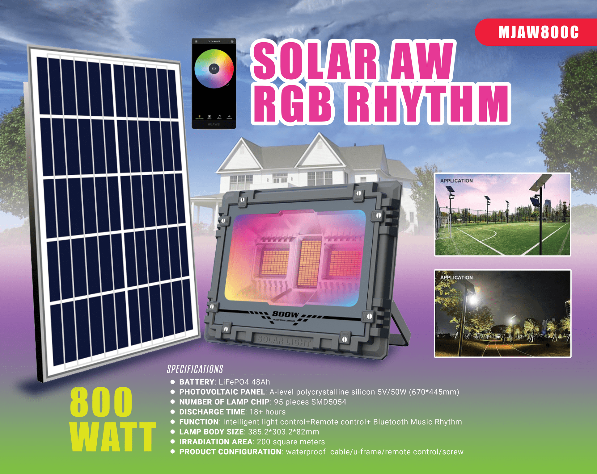 New Solar RGB Rhythm LED Remote Bluetooth Light – MJAW Series - with 500 Watt | Sold by Uncle Wiener's Wholesale