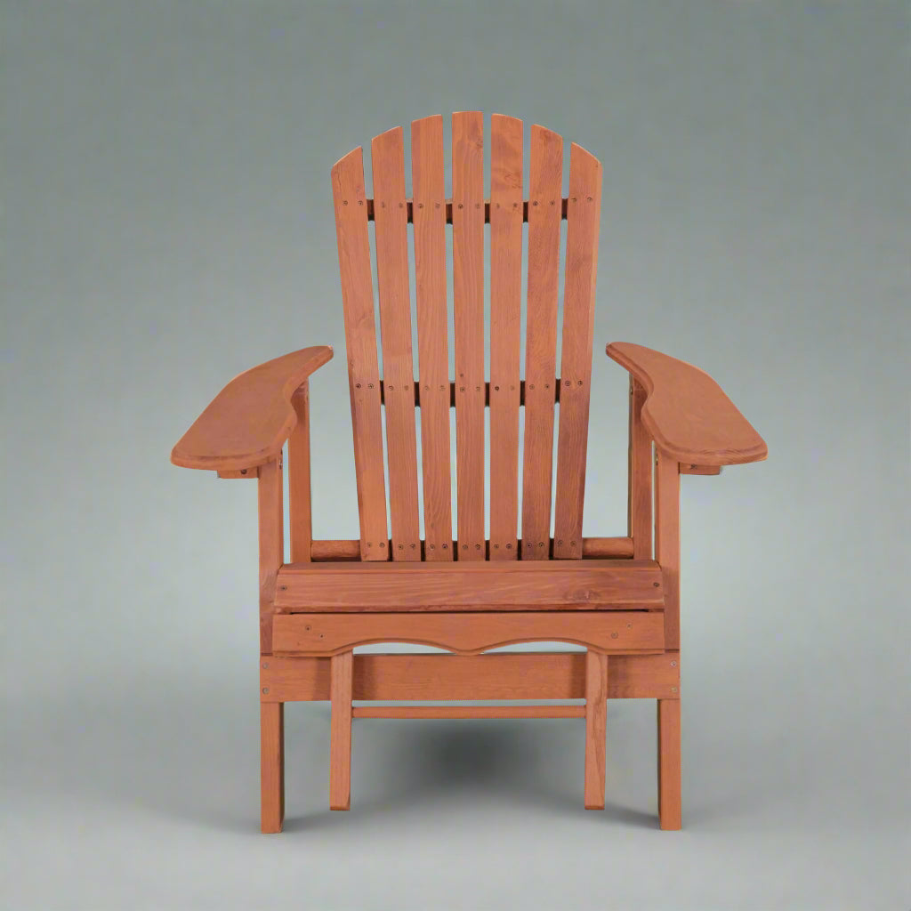 "Solid wood Adirondack chair with pull-out ottoman on patio"

"Medium brown reclining garden chair with adjustable backrest"

"Outdoor wooden lounge chair with ergonomic design"