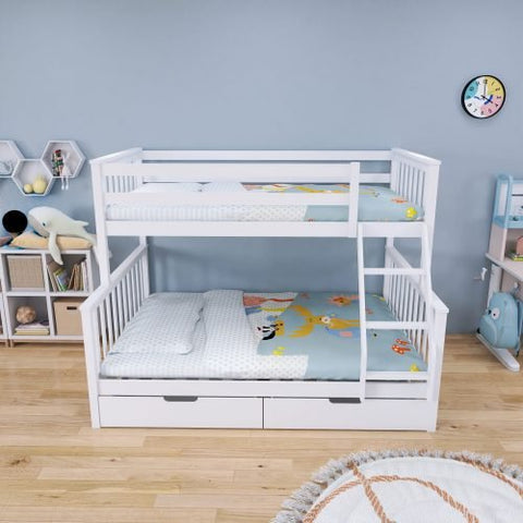 “Twin over full solid wood bunk bed with drawers”

“Kids pine bunk bed with storage in gray finish”

“Space-saving twin-over-full bunk bed frame with storage drawers”