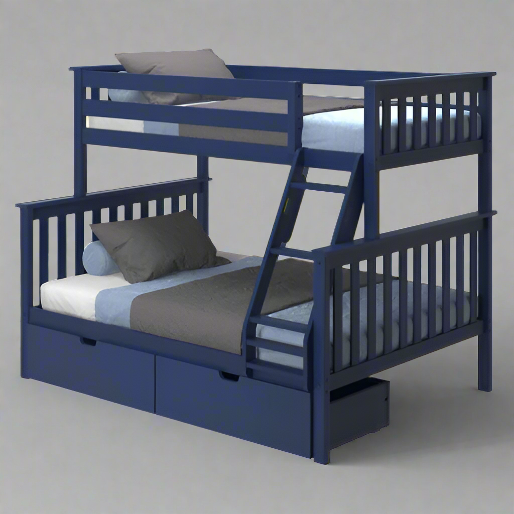 Solid Wood Twin Over Full Bunk Bed with Storage Drawers – Space-Saving ...
