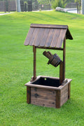 Square wooden water fountain with rustic burnt finish
Compact garden water fountain with built-in pump
Fir wood fountain placed in garden corner
Rustic vertical water feature for outdoor patios
Wooden outdoor decor fountain on green lawn
