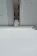Stainless steel wall-mounted shelf front view

Close-up of shelf bracket and mounting

Side view of stainless steel shelf over prep station

Commercial wall shelf above kitchen counter

Single-tier wall shelf with polished finish