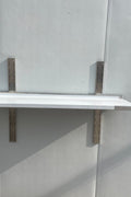 Stainless steel wall-mounted shelf front view

Close-up of shelf bracket and mounting

Side view of stainless steel shelf over prep station

Commercial wall shelf above kitchen counter

Single-tier wall shelf with polished finish