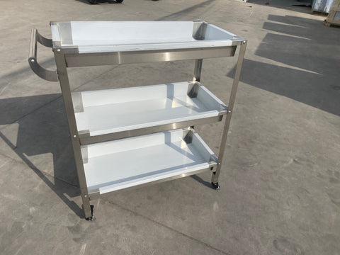 Stainless steel 3-tier kitchen trolley cart front view

Rolling utility shelf for commercial kitchens

3-shelf stainless steel transport cart with wheels

Commercial-grade stainless steel mobile cart

Trolley with locking caster wheels for food service