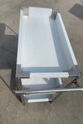 Stainless steel 3-tier kitchen trolley cart front view

Rolling utility shelf for commercial kitchens

3-shelf stainless steel transport cart with wheels

Commercial-grade stainless steel mobile cart

Trolley with locking caster wheels for food service