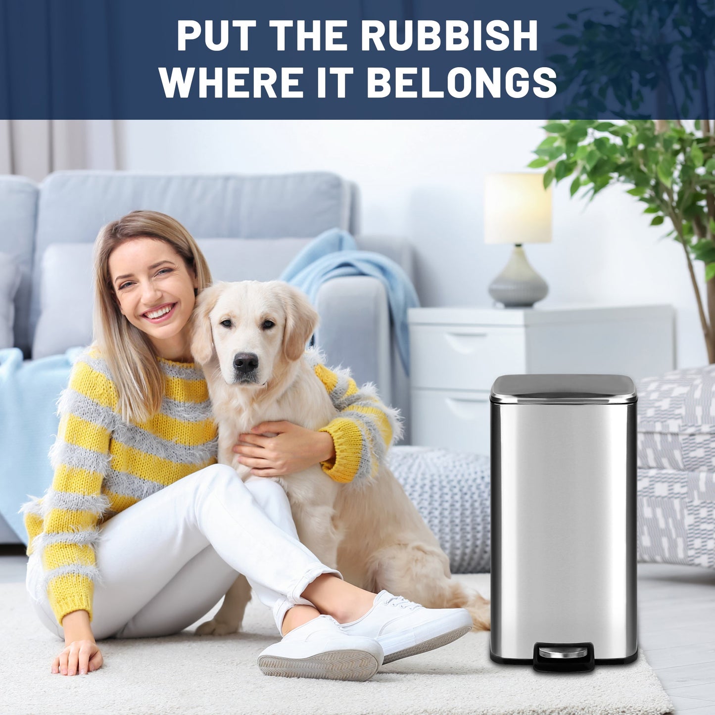 30L stainless steel kitchen trash can with step pedal and soft-close lid

rectangular pedal bin with fingerprint-resistant stainless finish

trash can with removable inner bucket and non-skid base

compact stainless steel step trash bin for kitchen or office use