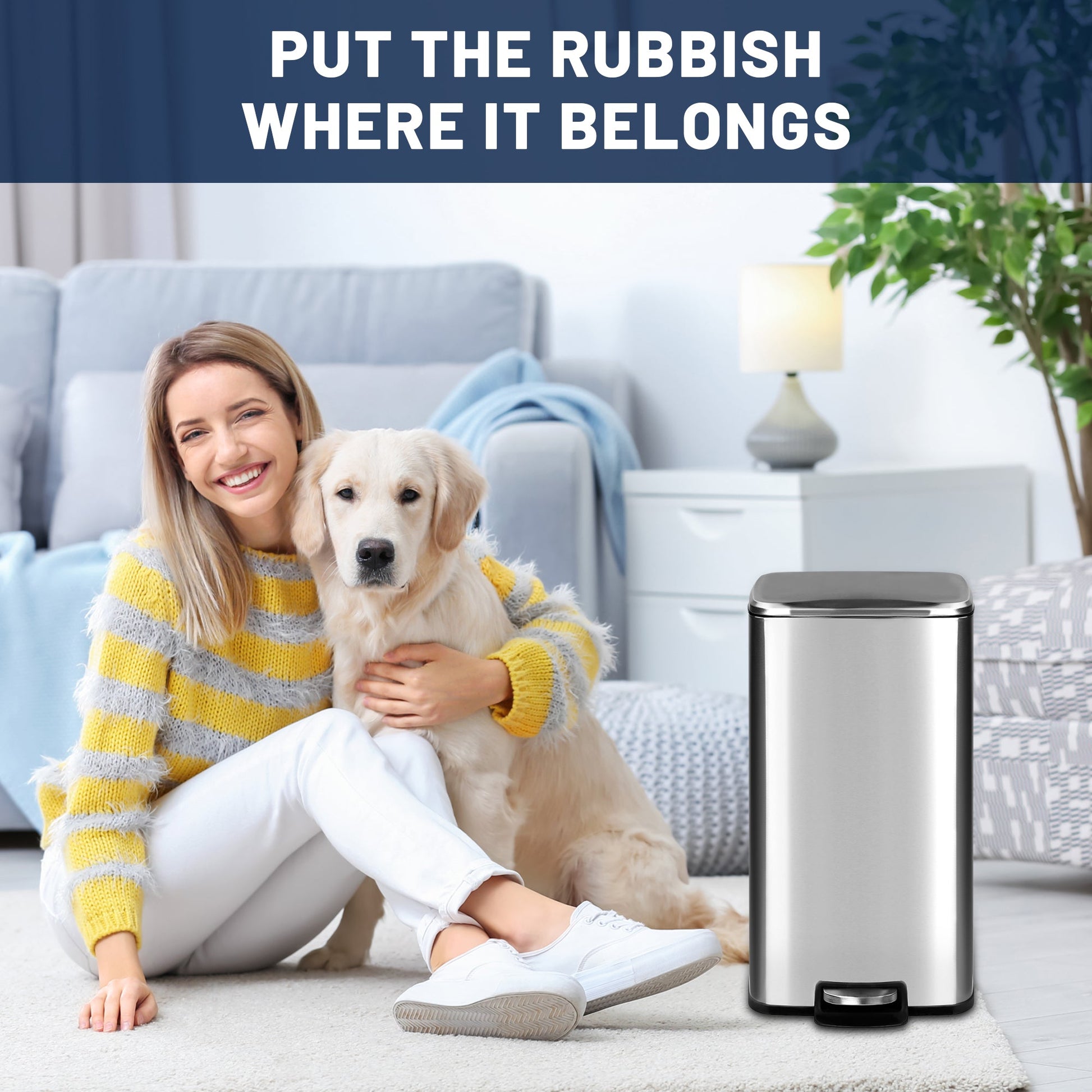 30L stainless steel kitchen trash can with step pedal and soft-close lid

rectangular pedal bin with fingerprint-resistant stainless finish

trash can with removable inner bucket and non-skid base

compact stainless steel step trash bin for kitchen or office use