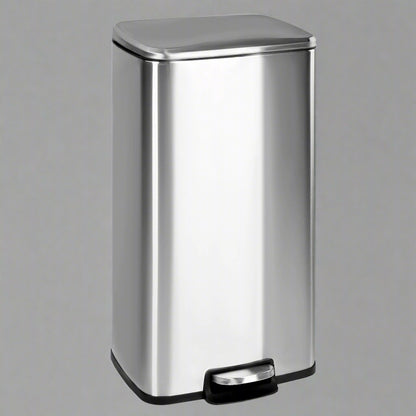 30L stainless steel kitchen trash can with step pedal and soft-close lid

rectangular pedal bin with fingerprint-resistant stainless finish

trash can with removable inner bucket and non-skid base

compact stainless steel step trash bin for kitchen or office use