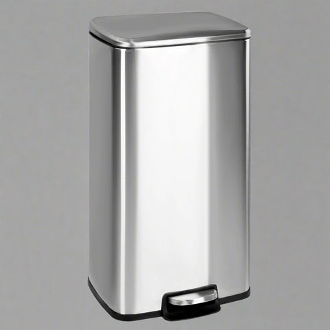 30L stainless steel kitchen trash can with step pedal and soft-close lid

rectangular pedal bin with fingerprint-resistant stainless finish

trash can with removable inner bucket and non-skid base

compact stainless steel step trash bin for kitchen or office use