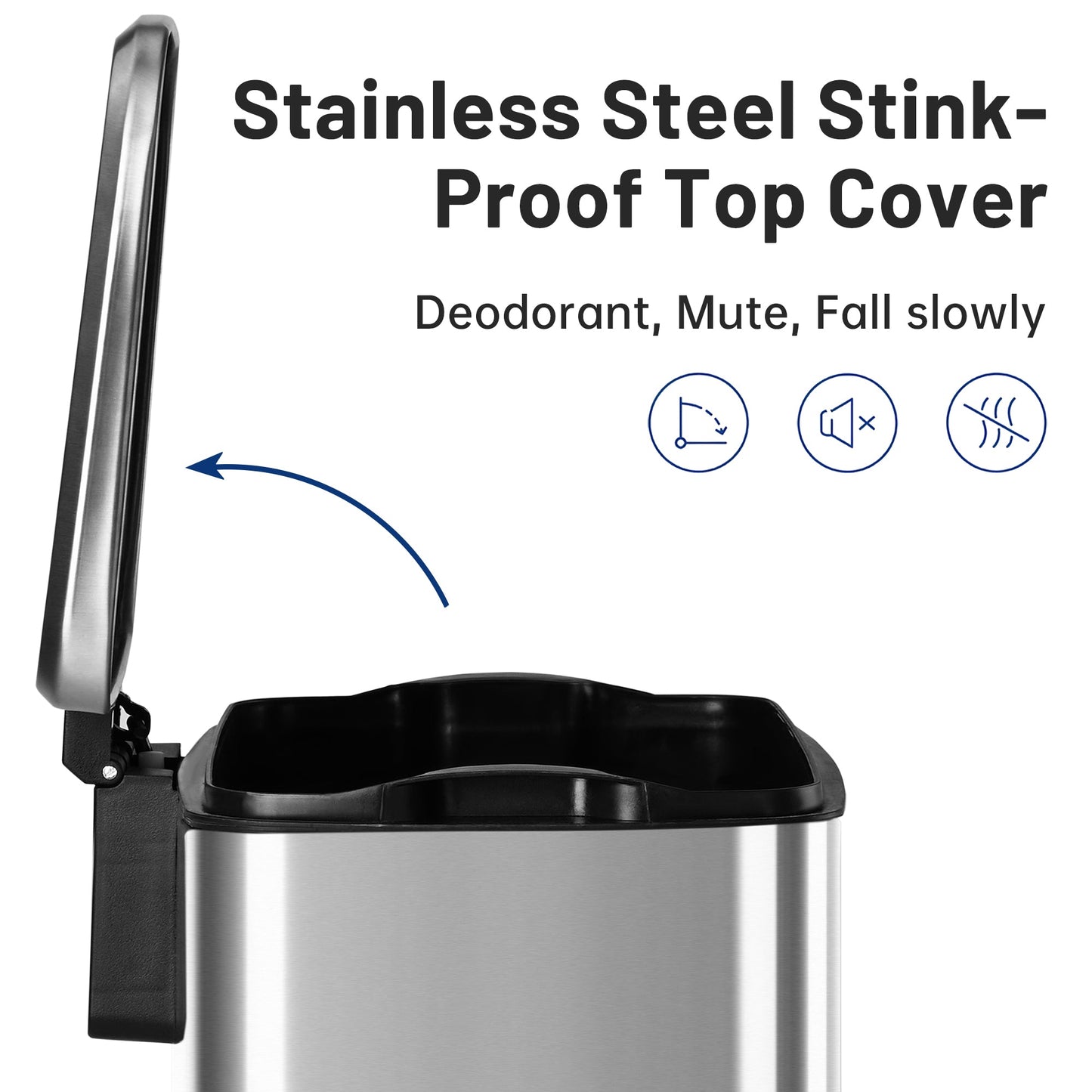 30L stainless steel kitchen trash can with step pedal and soft-close lid

rectangular pedal bin with fingerprint-resistant stainless finish

trash can with removable inner bucket and non-skid base

compact stainless steel step trash bin for kitchen or office use