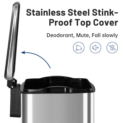 30L stainless steel kitchen trash can with step pedal and soft-close lid

rectangular pedal bin with fingerprint-resistant stainless finish

trash can with removable inner bucket and non-skid base

compact stainless steel step trash bin for kitchen or office use