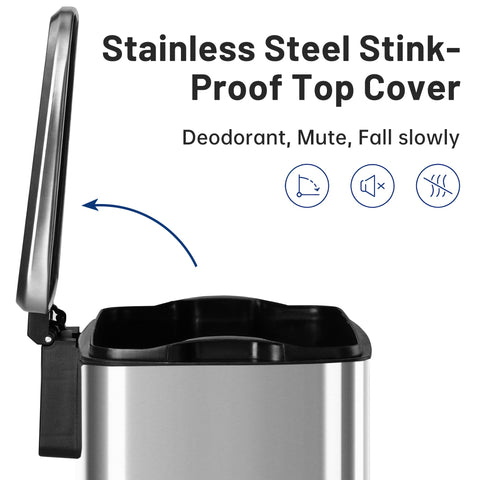 30L stainless steel kitchen trash can with step pedal and soft-close lid

rectangular pedal bin with fingerprint-resistant stainless finish

trash can with removable inner bucket and non-skid base

compact stainless steel step trash bin for kitchen or office use