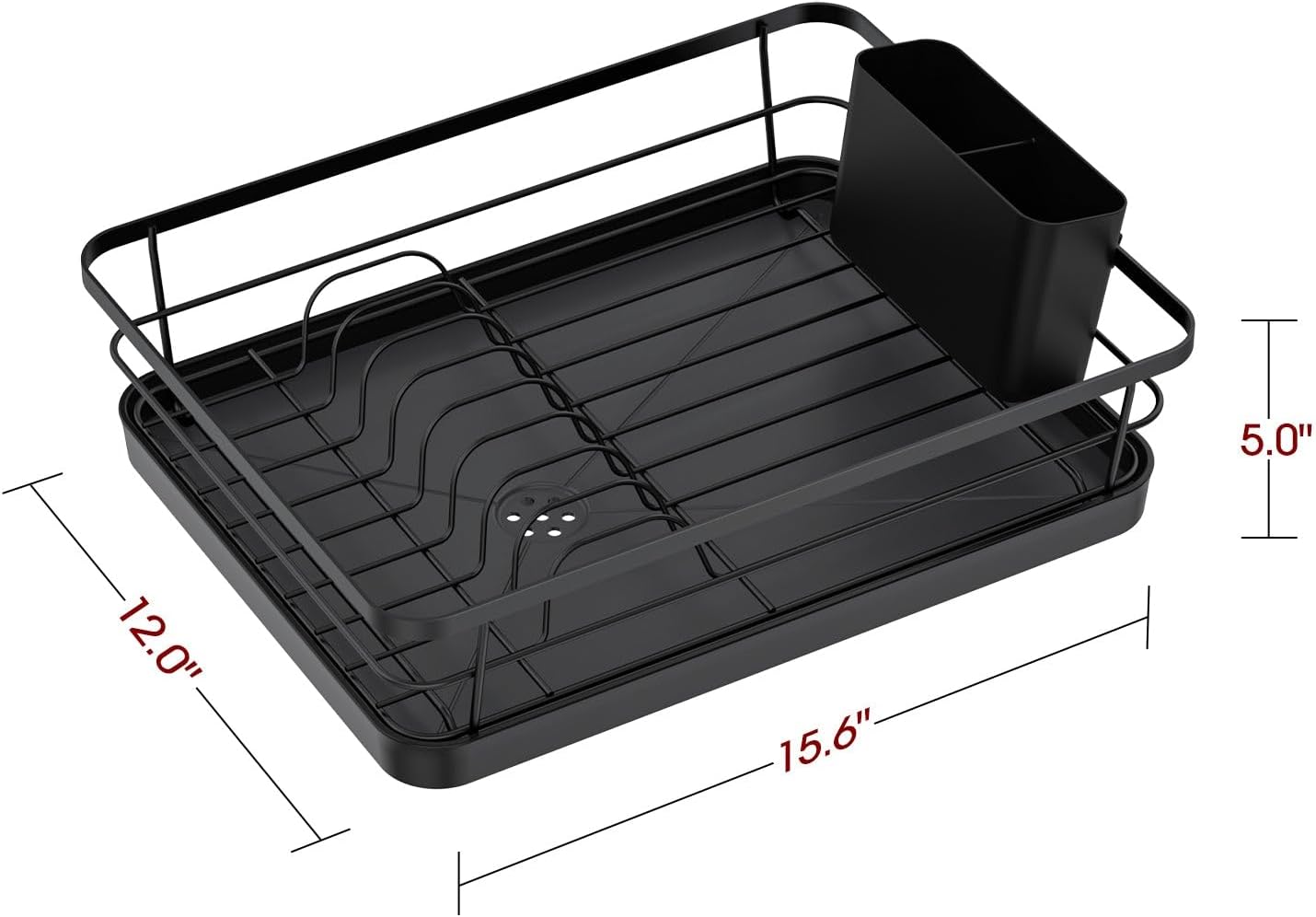 Compact stainless steel dish rack with white bowls and plates

Close-up of drainboard draining water into sink

Side view of dish rack showing utensil holder

All parts of dish rack laid out for assembly

Stainless steel rack in modern kitchen setting