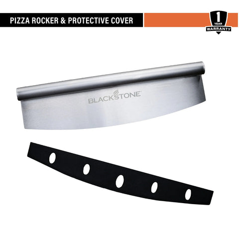 “Commercial stainless steel rocker pizza cutter with black handle”

“Rocker pizza blade with protective sheath”

“Professional pizza slicer on kitchen counter”