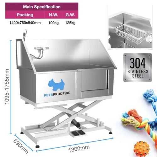 Electric grooming tub with stainless steel construction

Dog grooming lift tub with adjustable height

Premier pet grooming tub for professional use

Dura Dog electric grooming station with X-frame base

Stainless steel dog wash tub with electric lift