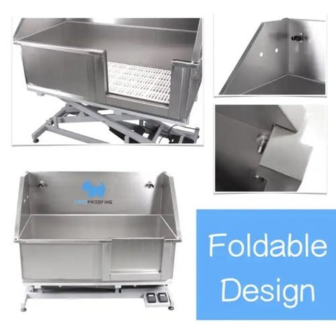 Electric grooming tub with stainless steel construction

Dog grooming lift tub with adjustable height

Premier pet grooming tub for professional use

Dura Dog electric grooming station with X-frame base

Stainless steel dog wash tub with electric lift