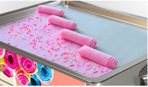 “Rolled ice cream machine with colorful ingredients”

“Stainless steel commercial ice cream maker on display”

“180W rolled ice cream maker with side ventilation holes”

“Rolled ice cream prep on freezing plate”

“Ice cream rolls being made with spatula”