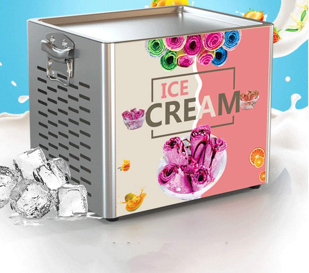 “Rolled ice cream machine with colorful ingredients”

“Stainless steel commercial ice cream maker on display”

“180W rolled ice cream maker with side ventilation holes”

“Rolled ice cream prep on freezing plate”

“Ice cream rolls being made with spatula”