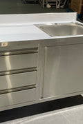 Stainless steel utility sink with 3 drawers front view

Commercial sink cabinet for restaurant or kitchen use

Stainless sink station with pull-out storage drawers

Industrial-grade sink unit with integrated storage

Compact kitchen sink workstation for food prep areas
