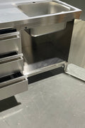 Stainless steel utility sink with 3 drawers front view

Commercial sink cabinet for restaurant or kitchen use

Stainless sink station with pull-out storage drawers

Industrial-grade sink unit with integrated storage

Compact kitchen sink workstation for food prep areas